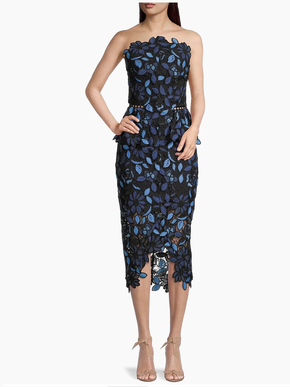 Elliatt Optic Floral Lace Peplum Dress 💙🖤